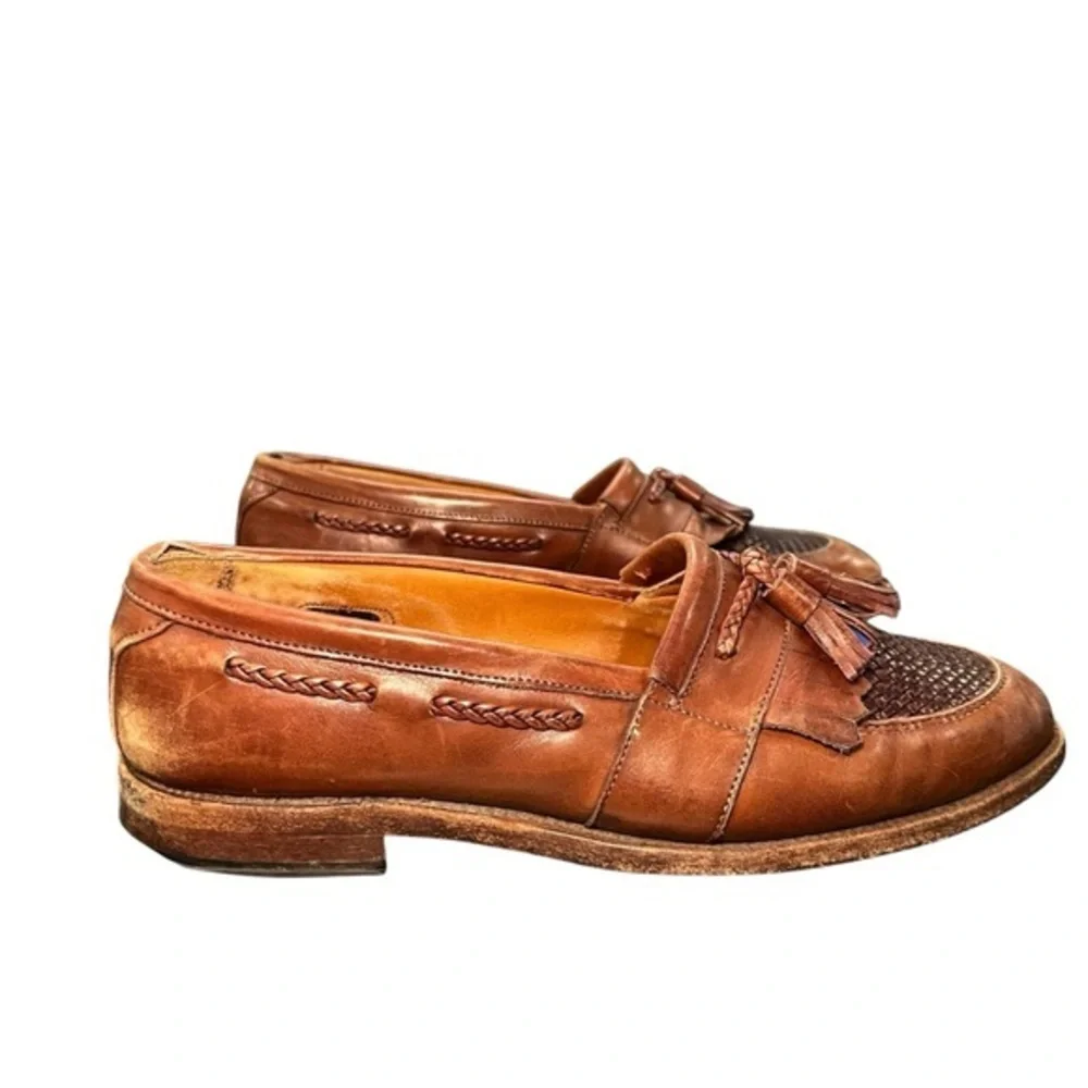 Allen Edmonds Cody Slip On Loafer Tassel Shoes Woven Leather Brown Size 9D 1849